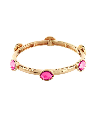 Oval Glass Station Bangle Bracelet "Pink/Gold"