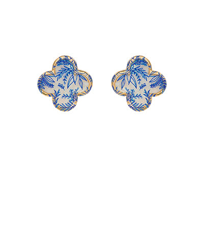 Floral Print Clover Earrings "Blue"