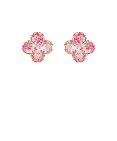 Floral Print Clover Earrings "Pink"