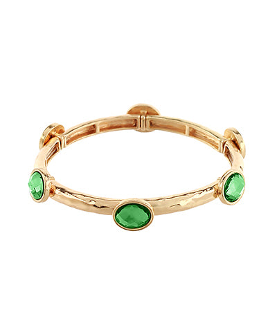 Oval Glass Station Bangle Bracelet "Green/Gold"