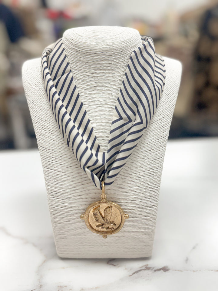 Hart Designs Jewelry - Navy/Ivory Striped Scarf Necklace "Eagle"