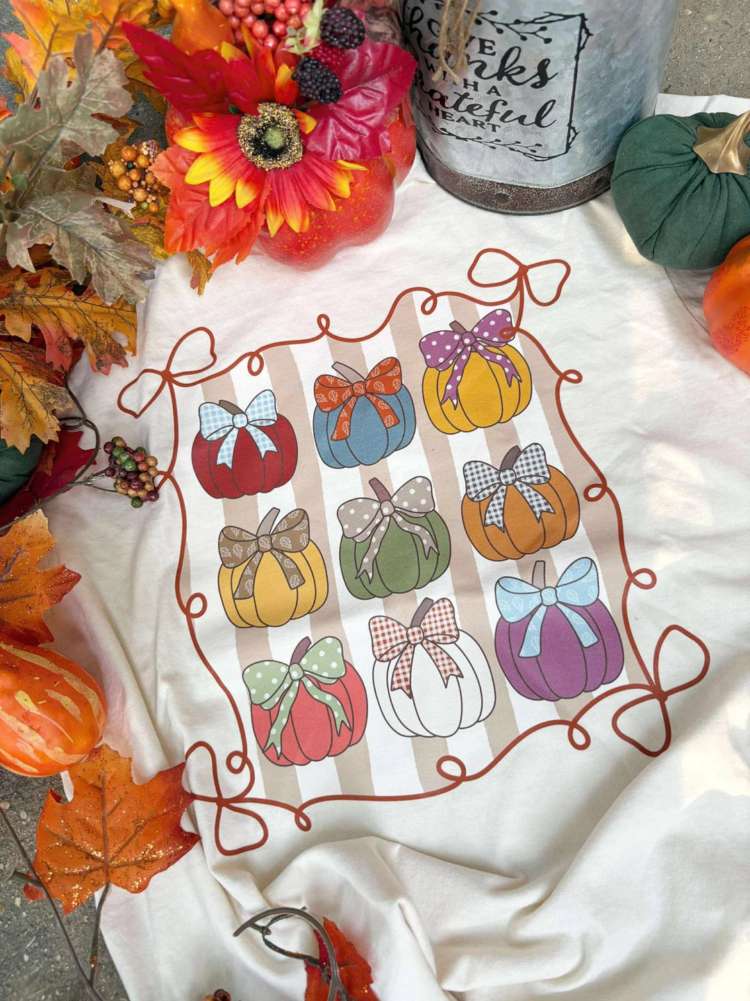 Pumpkin Trio Stack Fall Frame Graphic Tee "Ivory"