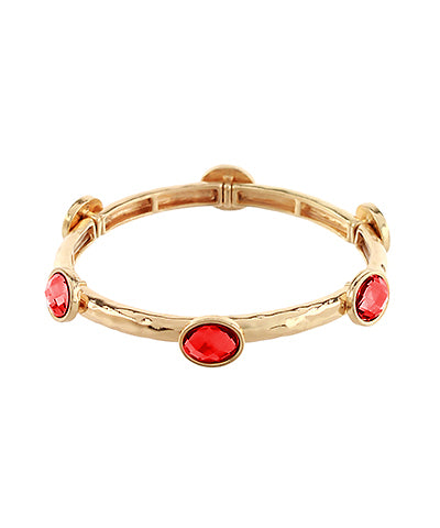 Oval Glass Station Bangle Bracelet "Red/Gold"