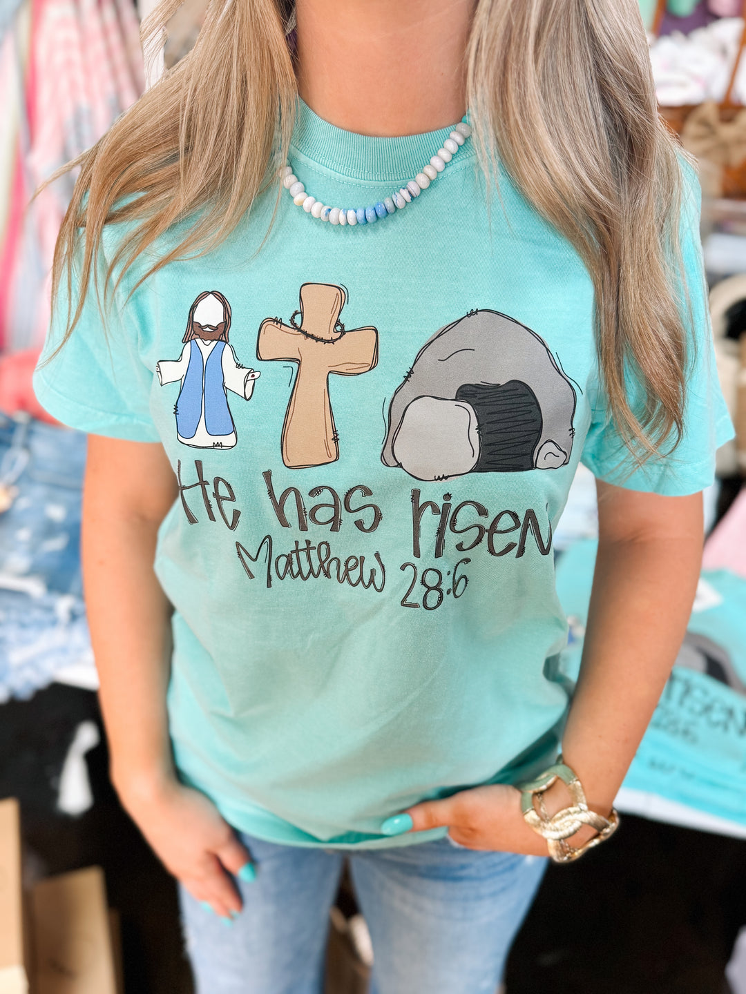 He Has Risen Graphic Tee "Chalky Mint"