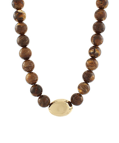 Marble Stone Ball & Accented Organic Necklace "Brown"
