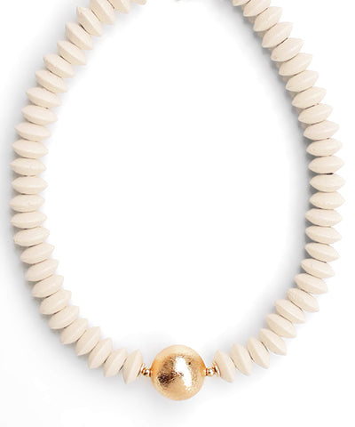 Wooden Bead & CCB Necklace "Ivory/Gold"