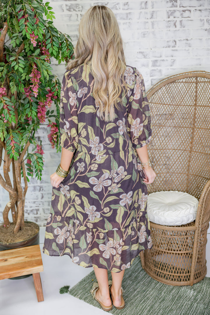 Wild Floral Midi Dress "Brown Mix"