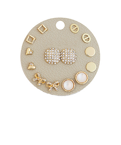 Pave Dome & Bow Earrings Set