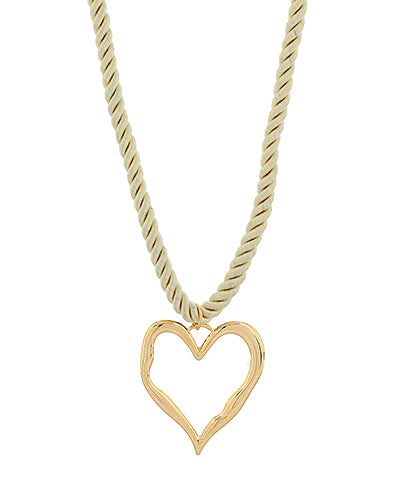 Bold Heart Outline Cord Necklace "Ivory/Gold"