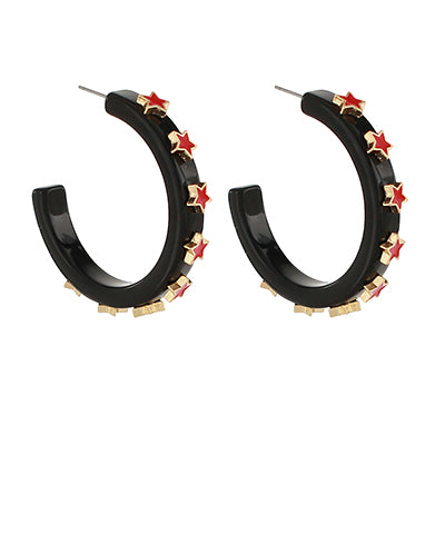 Trimmed Star Acetate Hoops "Black/Red"
