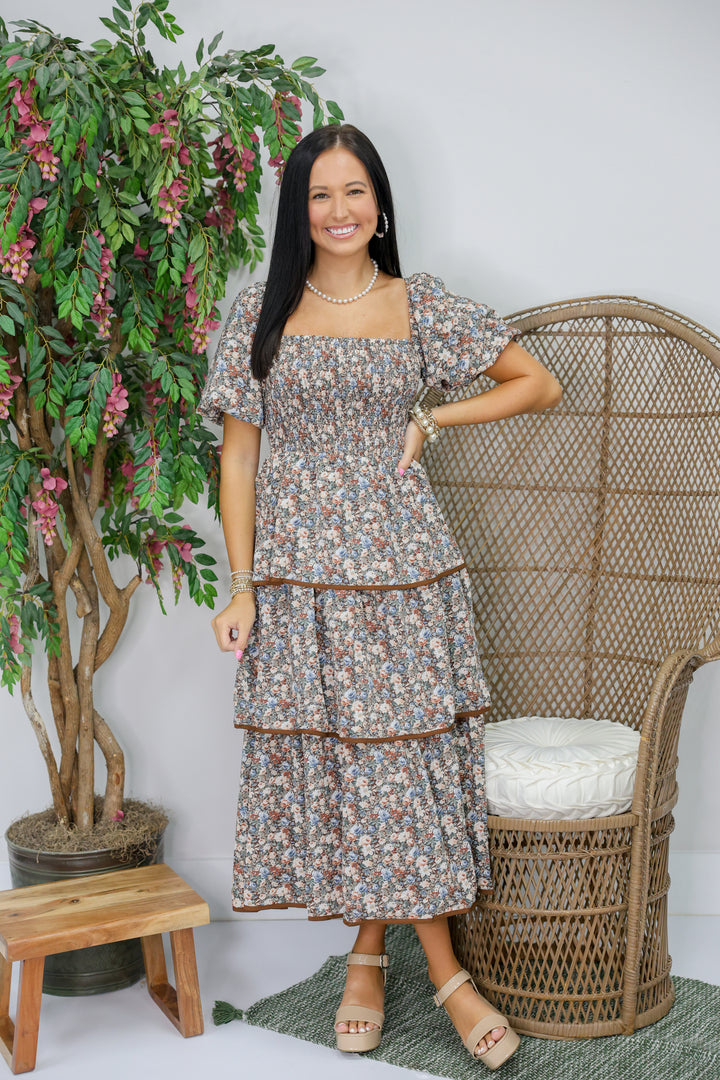 Allure Brown Ditsy Midi Dress