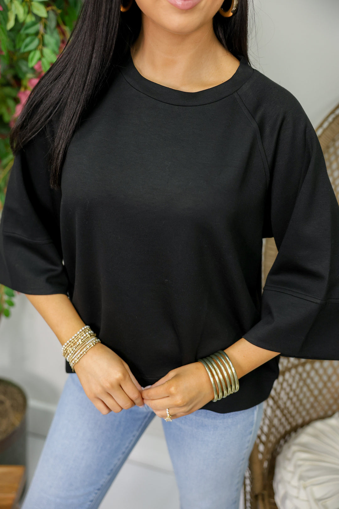 Luxe Knit Raglan Short Sleeve Top "Black"