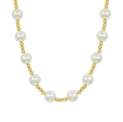14mm Pearl Ball Station Necklace "Cream/Gold"
