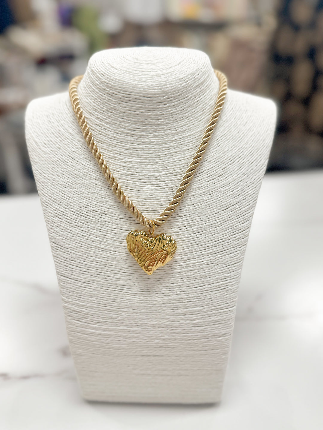 Hart Designs Jewelry - Tan Rope Necklace "Gold Heart"