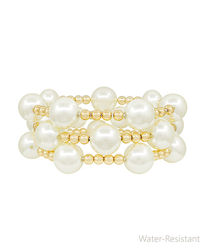 3 Row 14mm Pearl 5mm CCB Mixed Bracelet