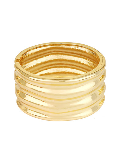 Wide Ribbed Metal Hinged Bracelet "Gold"