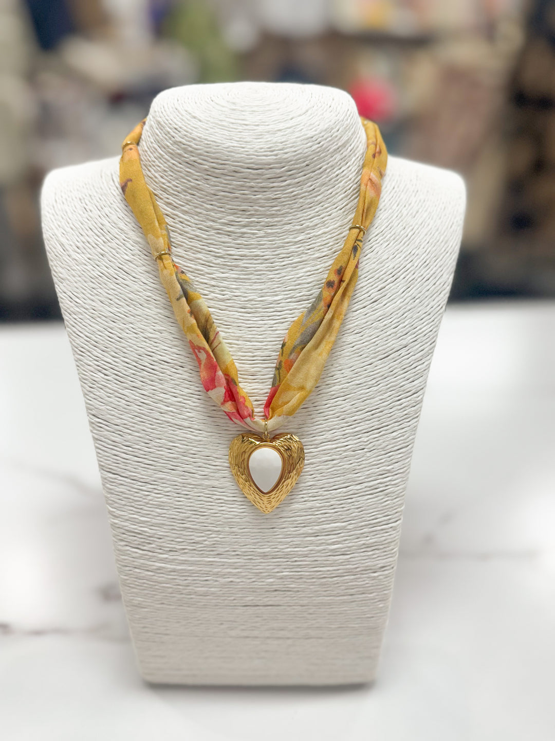 Hart Designs Jewelry - Mustard Floral Scarf Necklace "Heart"