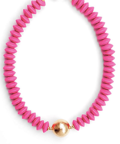 Wooden Bead & CCB Necklace "Fuchsia/Gold"