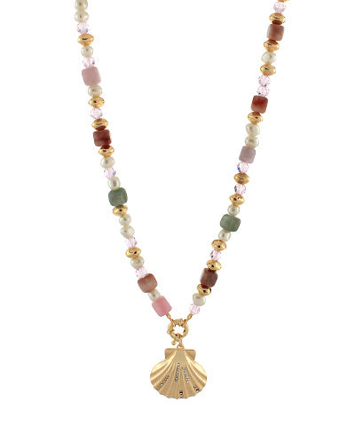 Mixed Bead Metal Shell Necklace