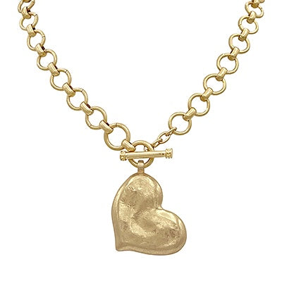 Vintage Gold Textured Heart Necklace