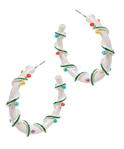 40mm Decorated w/ Christmas Lights Open Hoops "White/Multi"