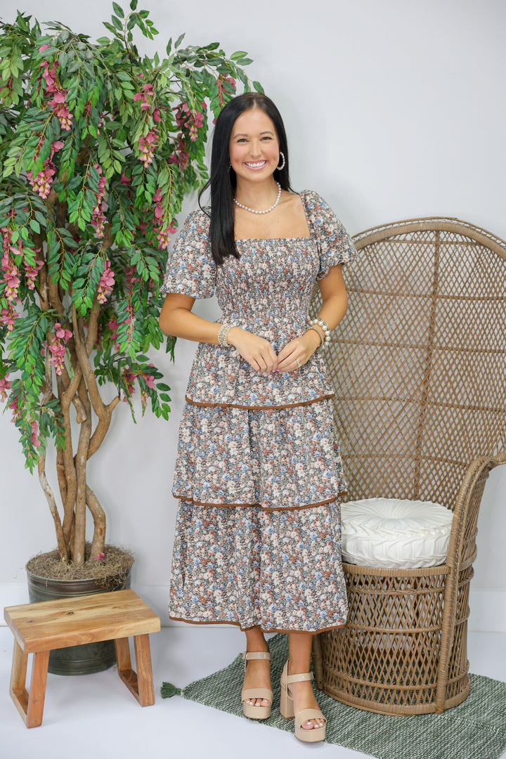 Allure Brown Ditsy Midi Dress