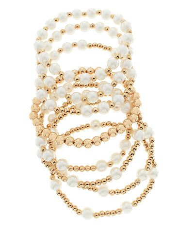 8 Row Pearl & CCB Ball Bracelet Set