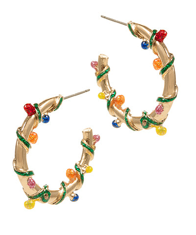 40mm Decorated w/ Christmas Lights Open Hoops "Multi/Gold"