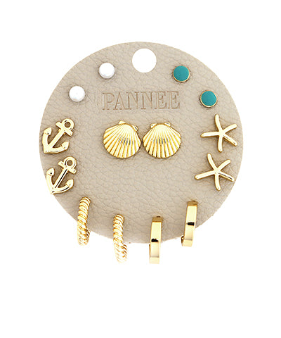 Shell & Sealife Theme Stud Earring Set