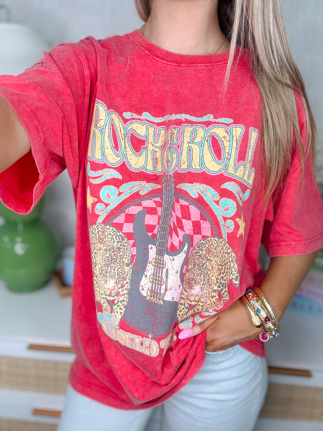 Rock n Roll World Tour Vintage Graphic Tee "Red"