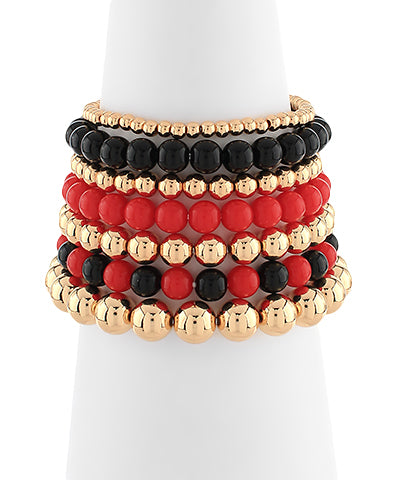 7 Row Multi Size Beaded Bracelet Set "Red/Black"