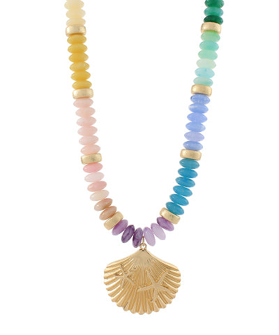 Color Wide Bead Shell Necklace "Multi/Gold"