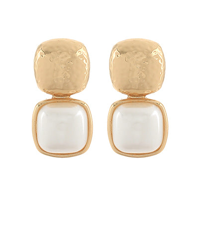 Color Square & Metal Square Earrings "Cream/Gold"