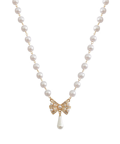 Bow Pearl Drop Pendant Necklace