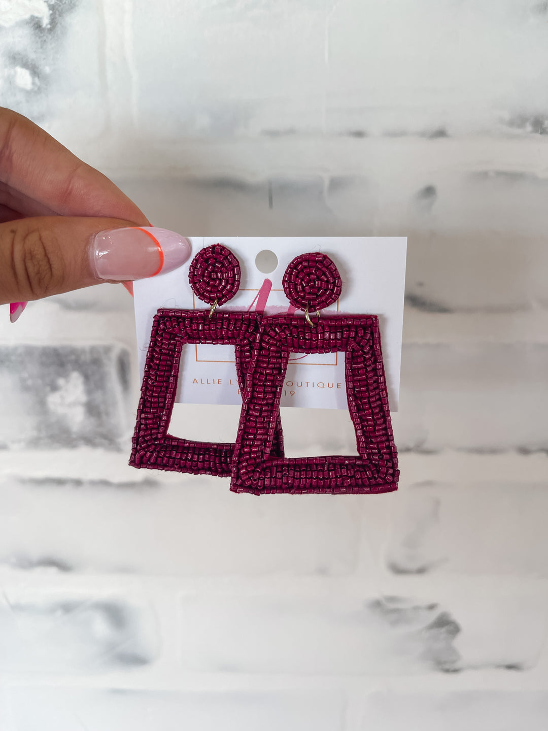 Square Color Pop Earrings "Maroon"