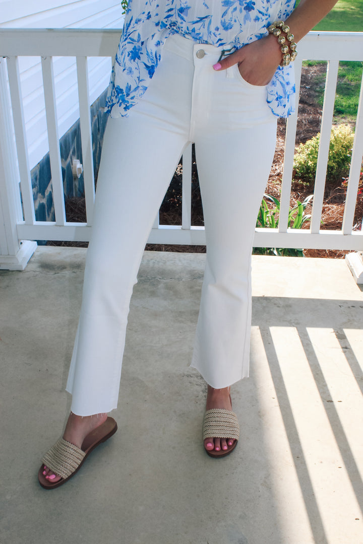 White Cropped Flares