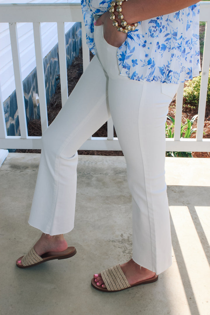 White Cropped Flares