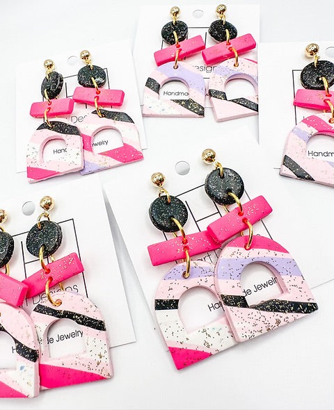 Black/Pink Clay Earrings