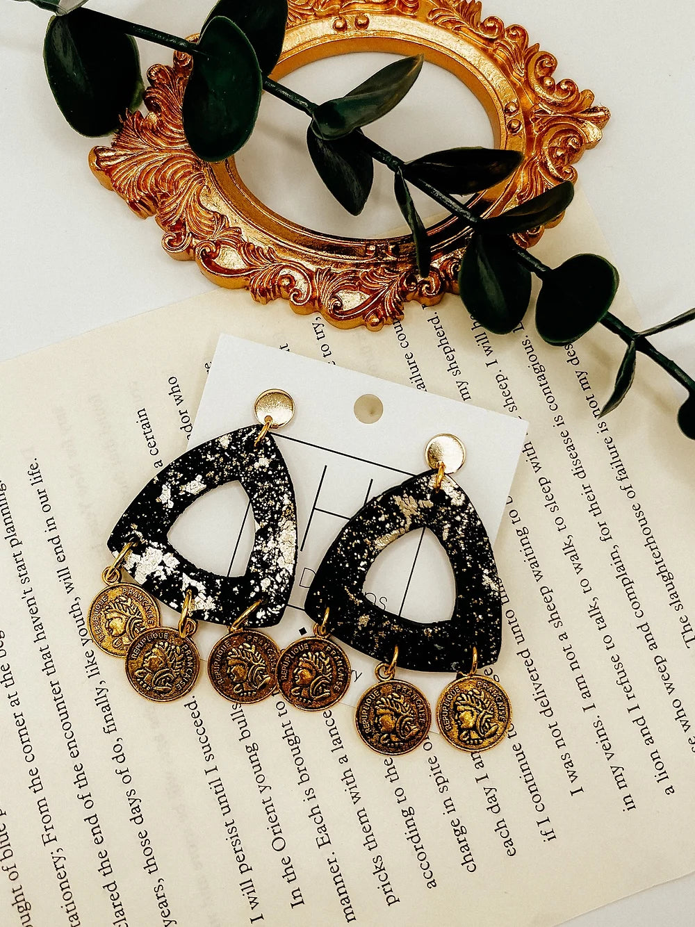 Black Coin Clay Earrings