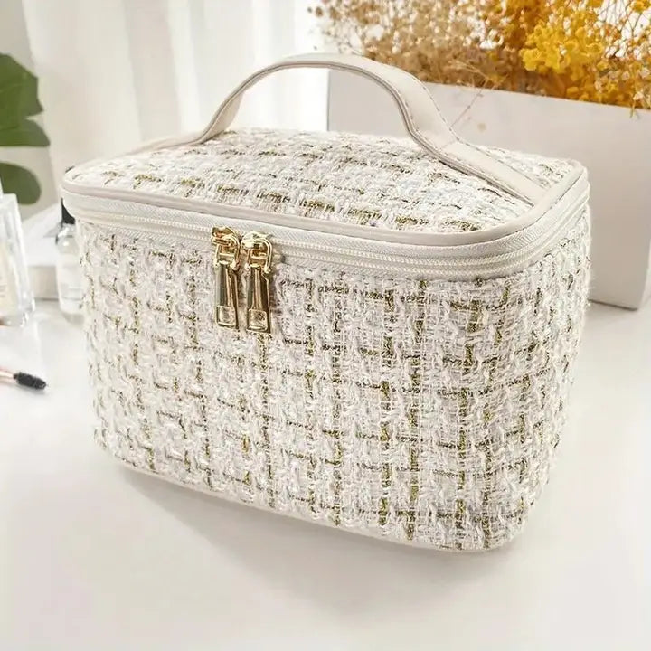 Tweed Double Zip Cosmetic Bag "Ivory"