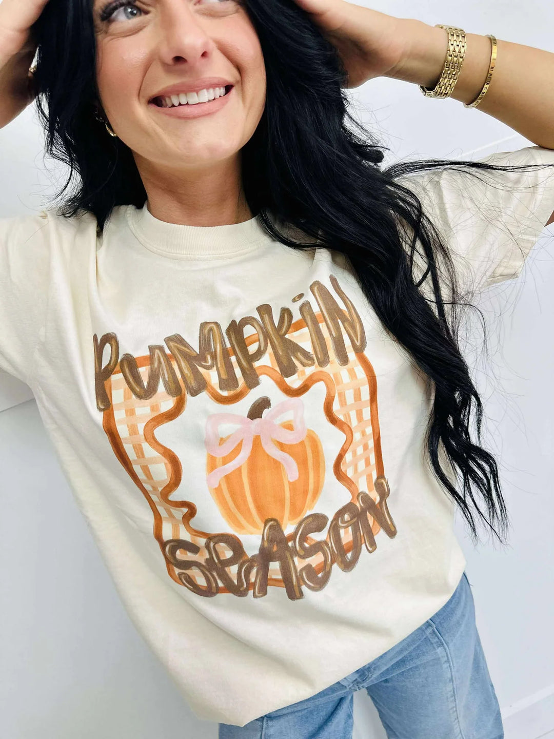 Pumpkin Season Coquette Frame Graphic Tee "Ivory"