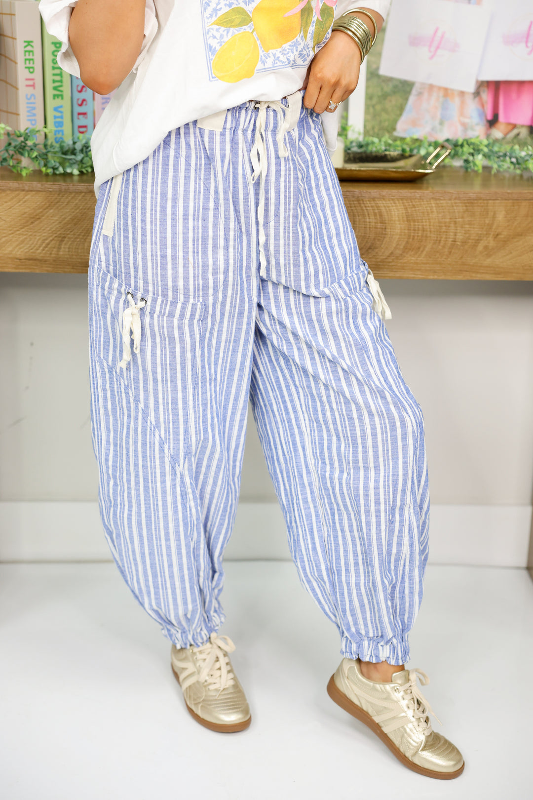 Soft Washed Striped Jogger Pants "Coastal Blue"