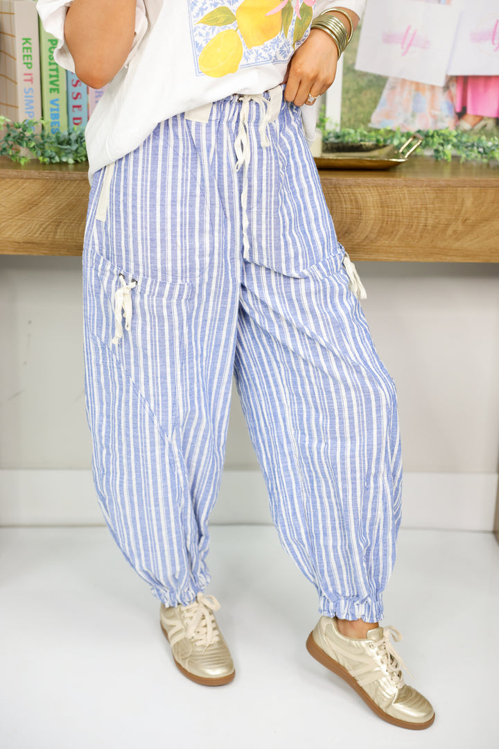 Soft Washed Striped Jogger Pants "Coastal Blue"