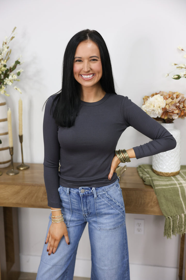 Olivia Basic Long Sleeve Top "Ash"