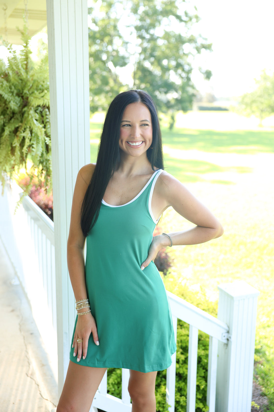 Butter Contrast Piping Mini Dress "Kelly Green/White"