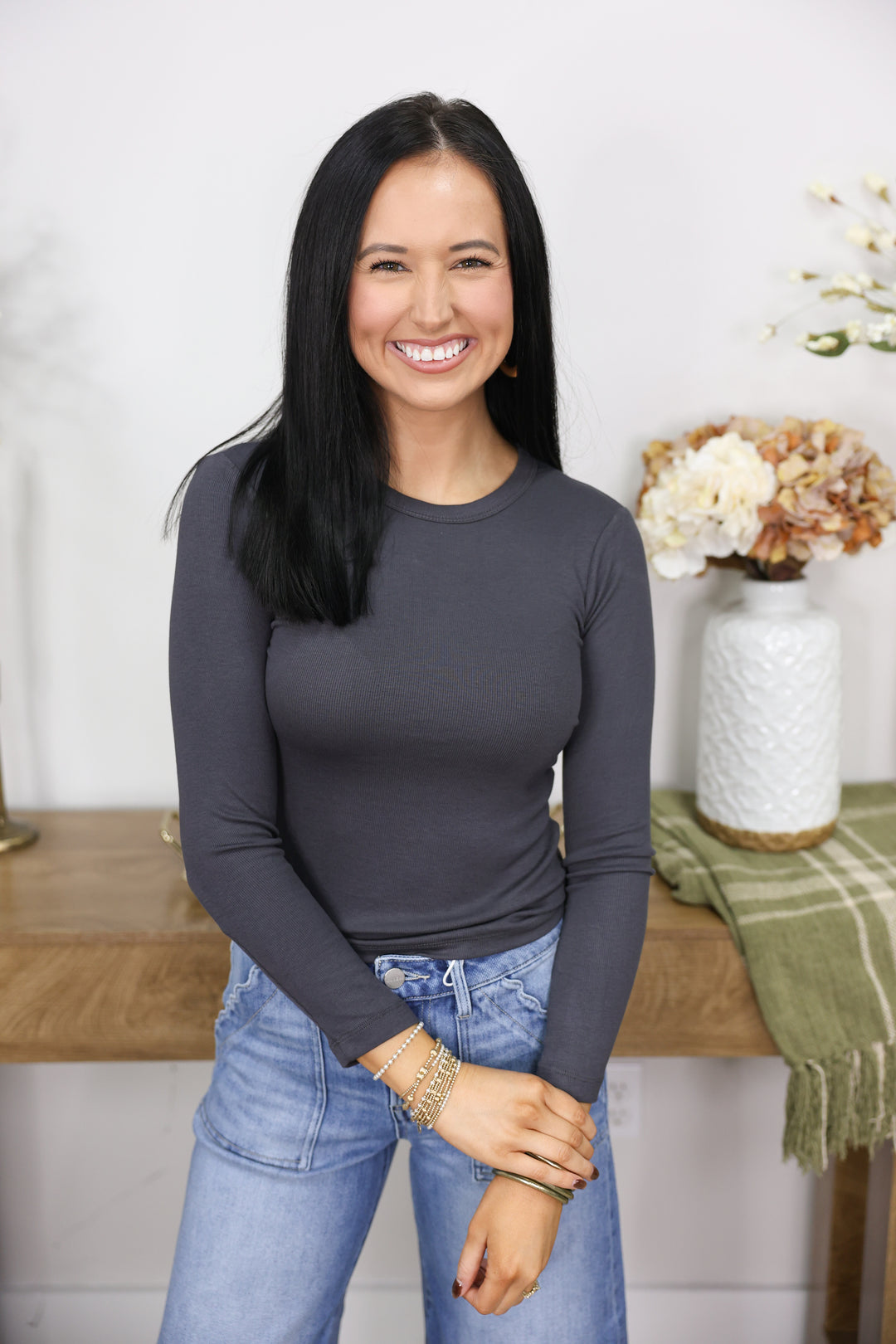 Olivia Basic Long Sleeve Top "Ash"