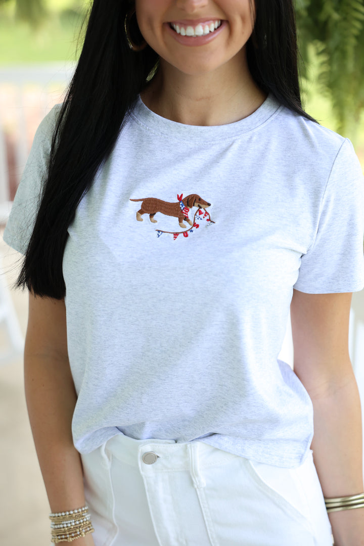 Crew Neck Short Sleeve "USA DOG" Embroidered Jersey Baby Tee