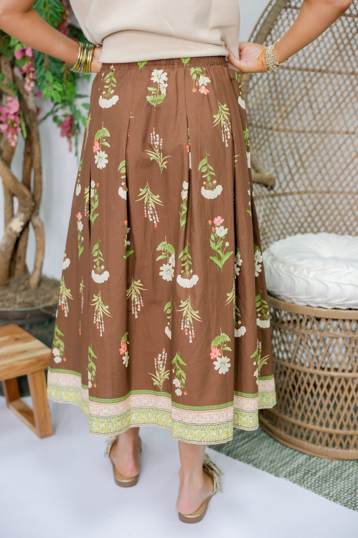 Playful Floral Midi Skirt "Brown"