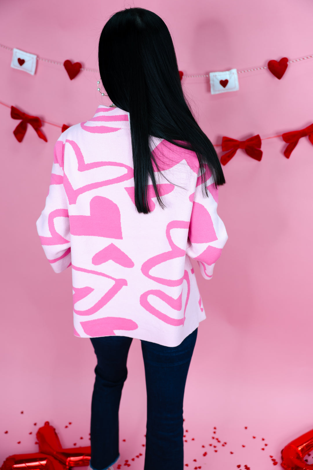 Heart Mock Neck Sweater "Pink"