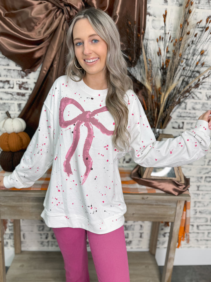 Splatter Paint Bow Sweatshirt